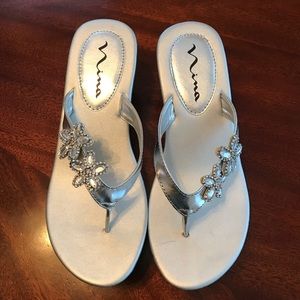 Nina wedge dressy flip flop sandals silver